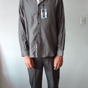 Men's Charcoal Casual Button-Down Shirt